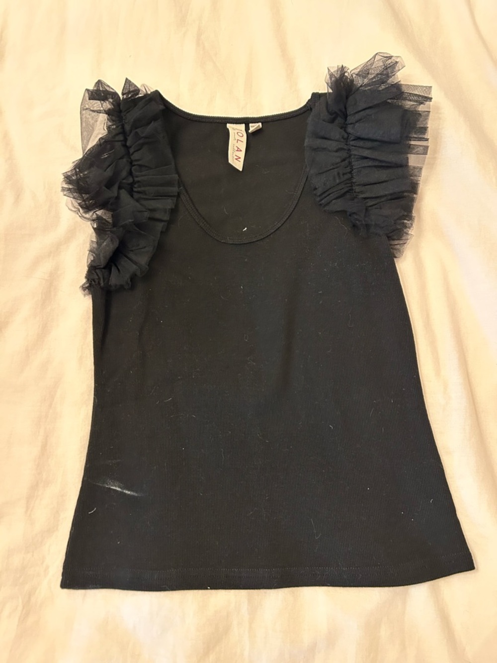 dolan Black Ribbed Tank with Subtle Tulle Detail